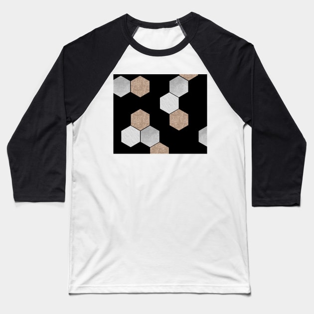 Black geometric marble and rose gold Baseball T-Shirt by marbleco